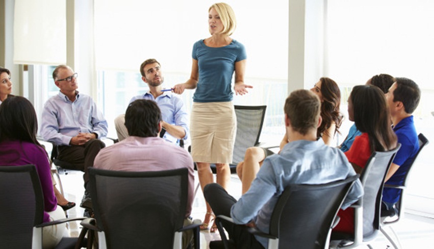 Businesswoman Addressing Multi-Cultural Office Staff Meeting